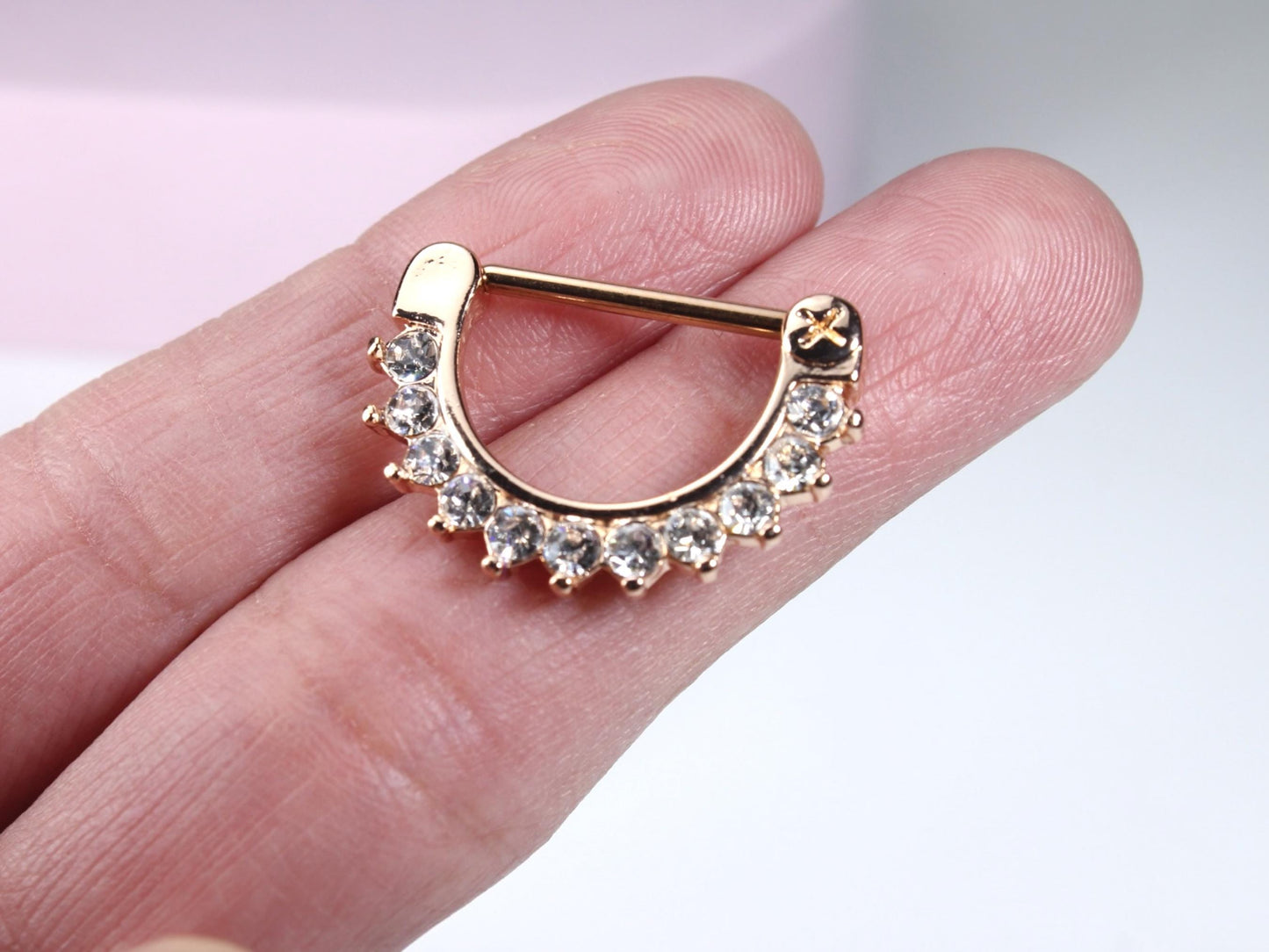 Rose Gold Dangle Nipple Clicker, Elegant Rose Gold Hinged Nipple Piercing Clicker Barbell , 14g Barbell for Nipple Piercing Clicker Ring