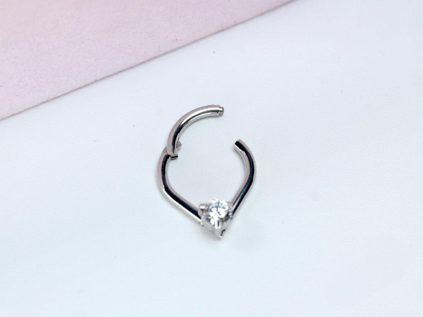 16G Septum Clicker Ring, Dainty Teardrop Nose Septum Hinged Hoop Ring, CZ Septum Nose Jewelry, Silver Septum Nose Ring