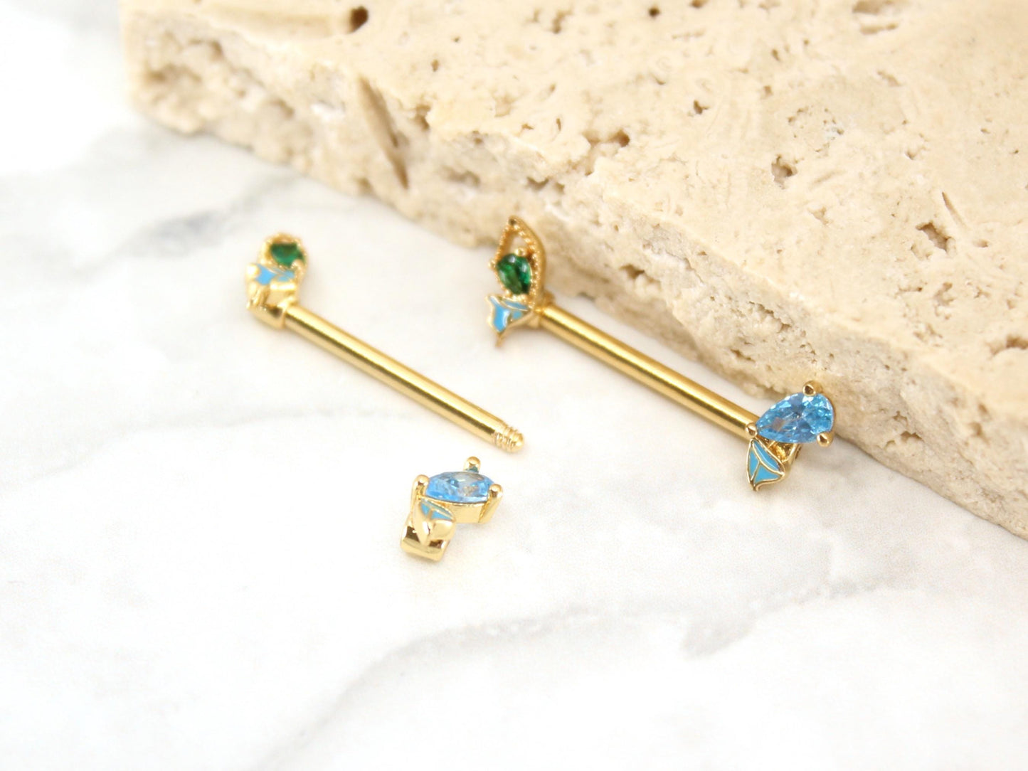 NEW • Dainty Butterfly Ends Nipple Ring,14G Dainty Butterfly Nipple Piercing Jewelry, Set of 2 Nipple Barbell Jewelry, Body Piercing Jewelry