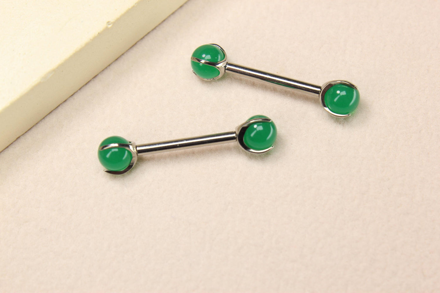 14g Titanium Nipple Barbell, Internally Threaded Jade Stone Nipple Piercing Ring, Natural Stone Body Jewelry