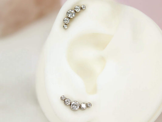 Titanium Threadless Silver Flat Back Earring, 18G Push In Labret Monroe Piercing,8mm Cartilage Piercing,Conch Piercing, Ear Piercing Jewelry