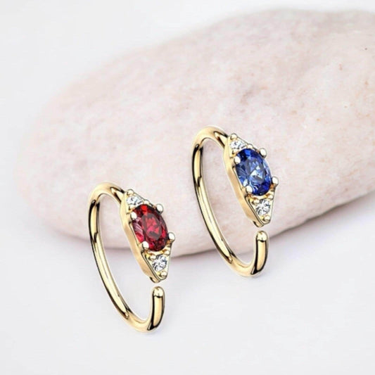 Nose Hoop 20g Thin Nose Ring Small Cz , Red Blue Gem Top Cute Cartilage Earring, Bendable Hoop Gold Nose Piercing Ring