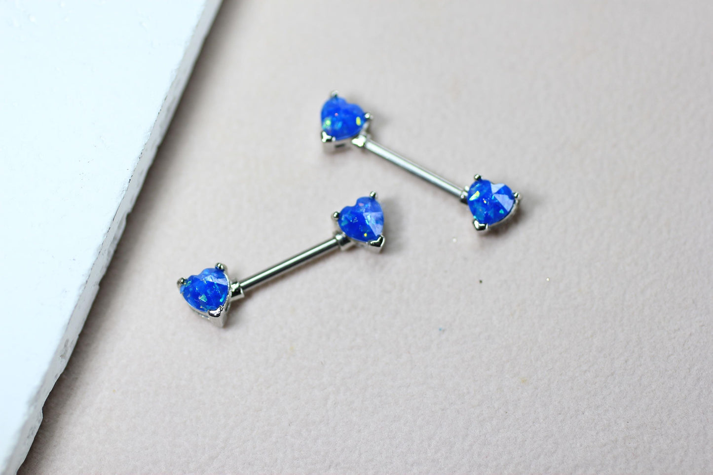 Opal Heart Nipple Ring, 14g Blue Glitter Heart Nipple Barbell Piercing Jewelry,  Surgical Steel Body Piercing, Custom Body Jewelry