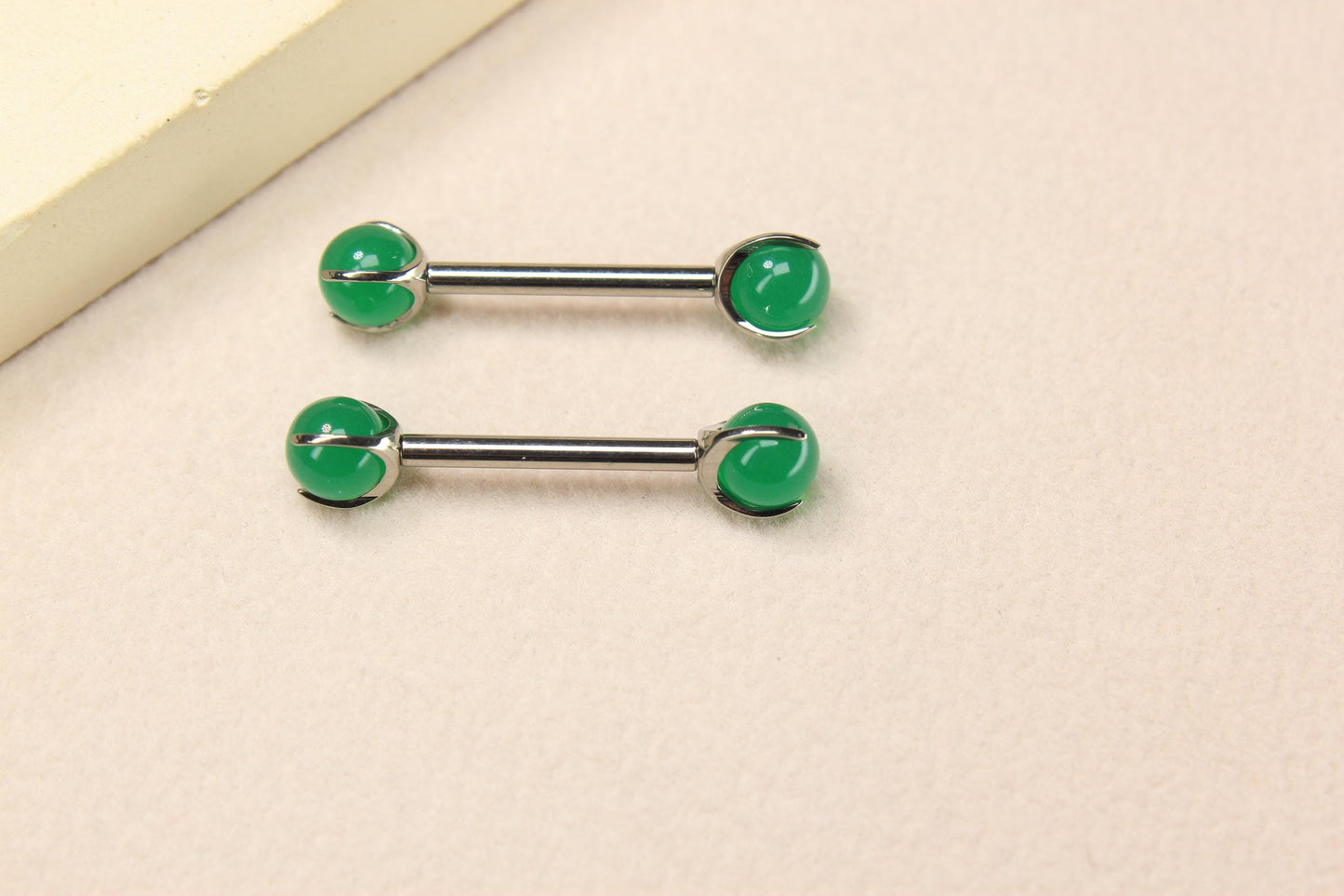 14g Titanium Nipple Barbell, Internally Threaded Jade Stone Nipple Piercing Ring, Natural Stone Body Jewelry