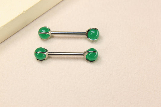 14g Titanium Nipple Barbell, Internally Threaded Jade Stone Nipple Piercing Ring, Natural Stone Body Jewelry