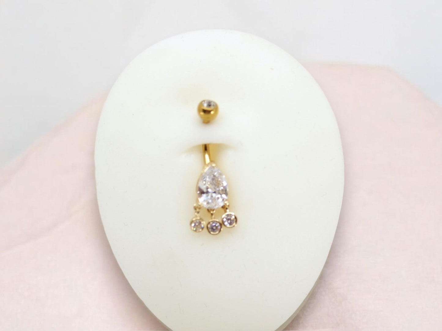 Dangling Belly Button Ring, Teardrop CZ Stone Belly Piercing Jewelry, 14g Body Jewelry, Navel Piercing Bar, Multicolor Belly Jewelry