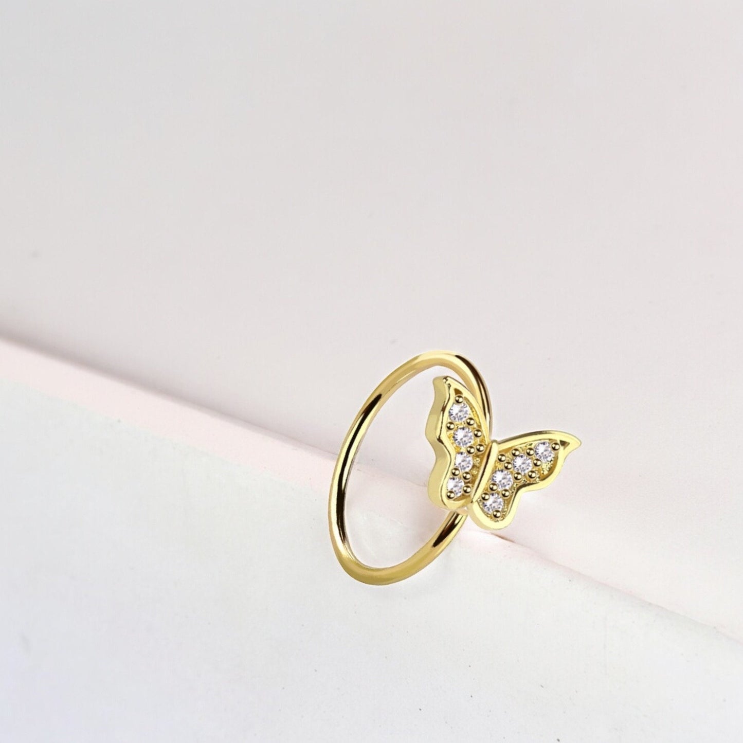 20G Dainty Butterfly Nose Ring Hoop – CZ Butterfly Bendable Nose Hoop, Surgical Steel Nose Piercing Jewelry