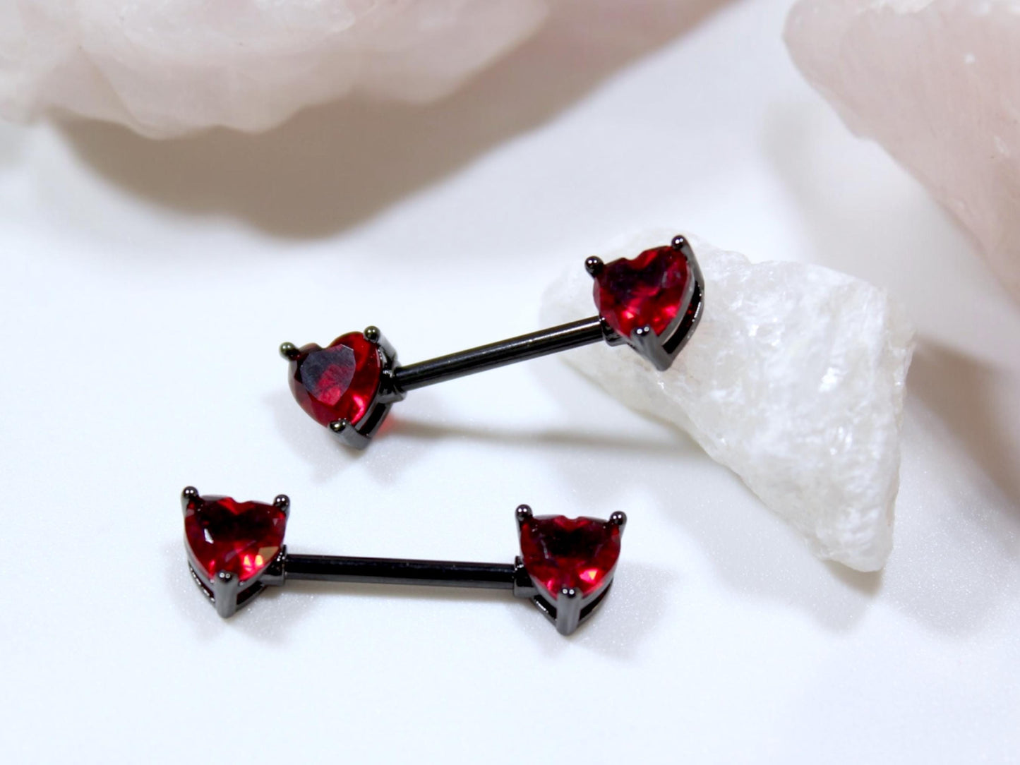 14g Heart Nipple Ring, Red Heart Black Nipple Piercing Barbell.