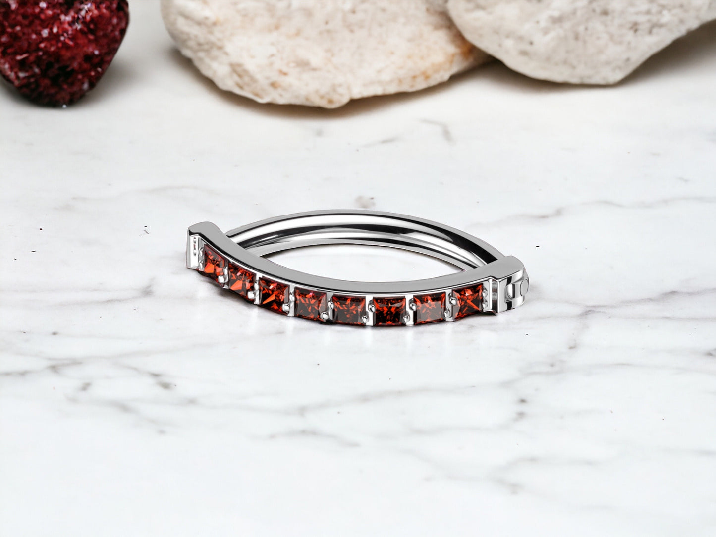 Ruby Red Titanium Curved Belly Clicker Ring