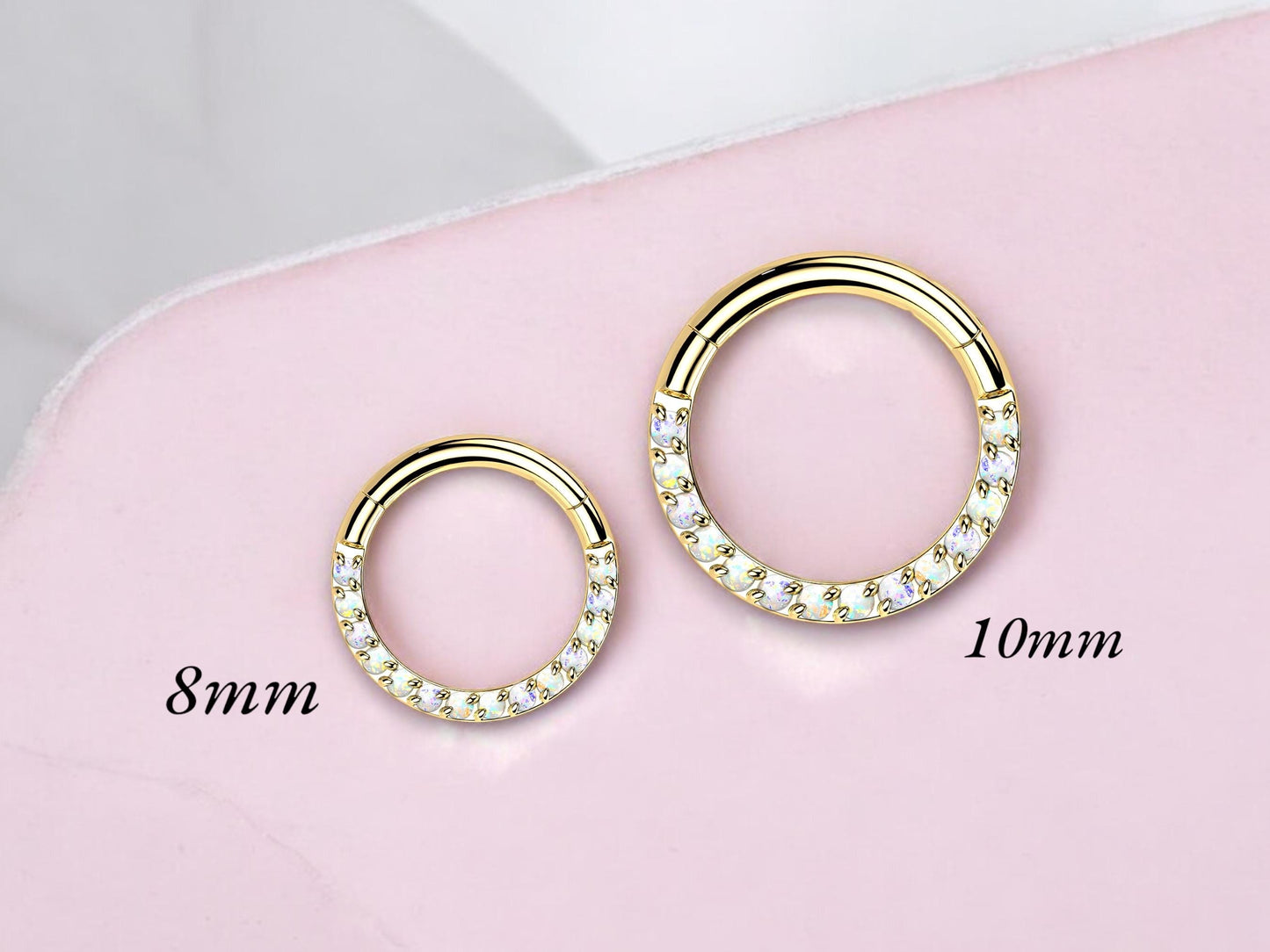 Titanium Septum Clicker Ring, 16g Dainty Gold Septum Hoop Ring, Opal Gem Hinged Segment Septum Piercing Jewelry, Nose Piercing Jewelry