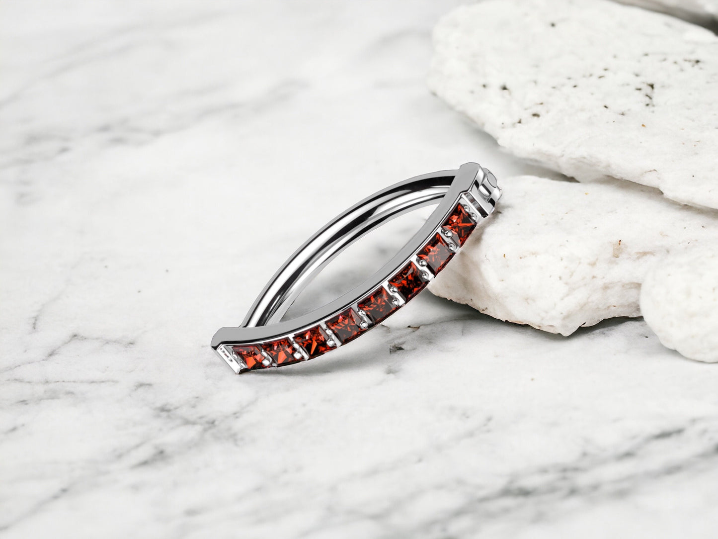 Ruby Red Titanium Curved Belly Clicker Ring