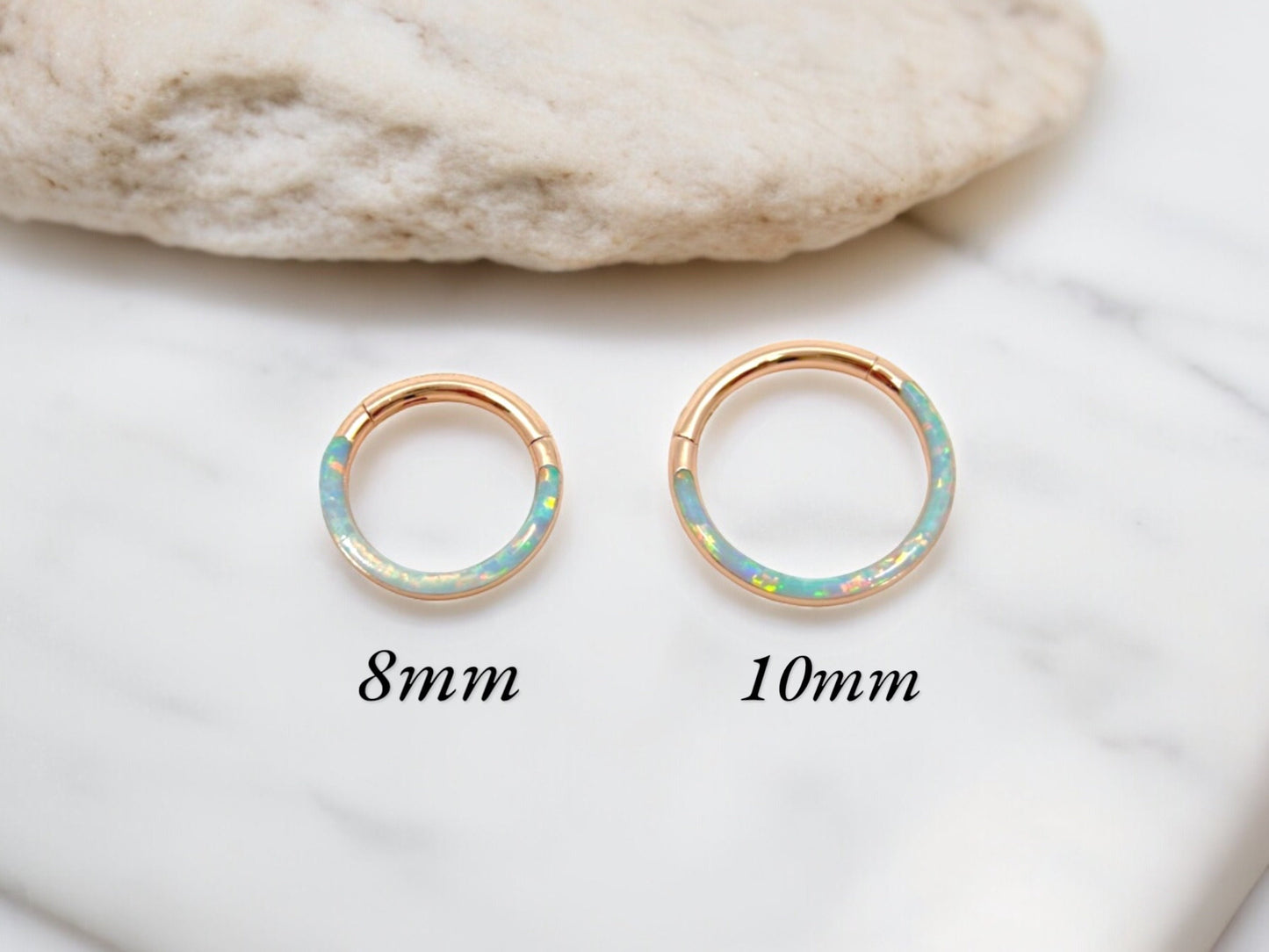 16G Rose Gold Dainty Opal Septum Ring, Opal Decor Front Septum Piercing Clicker Hoop, Nose Piercing Hoop Ring, Cartilage Earring