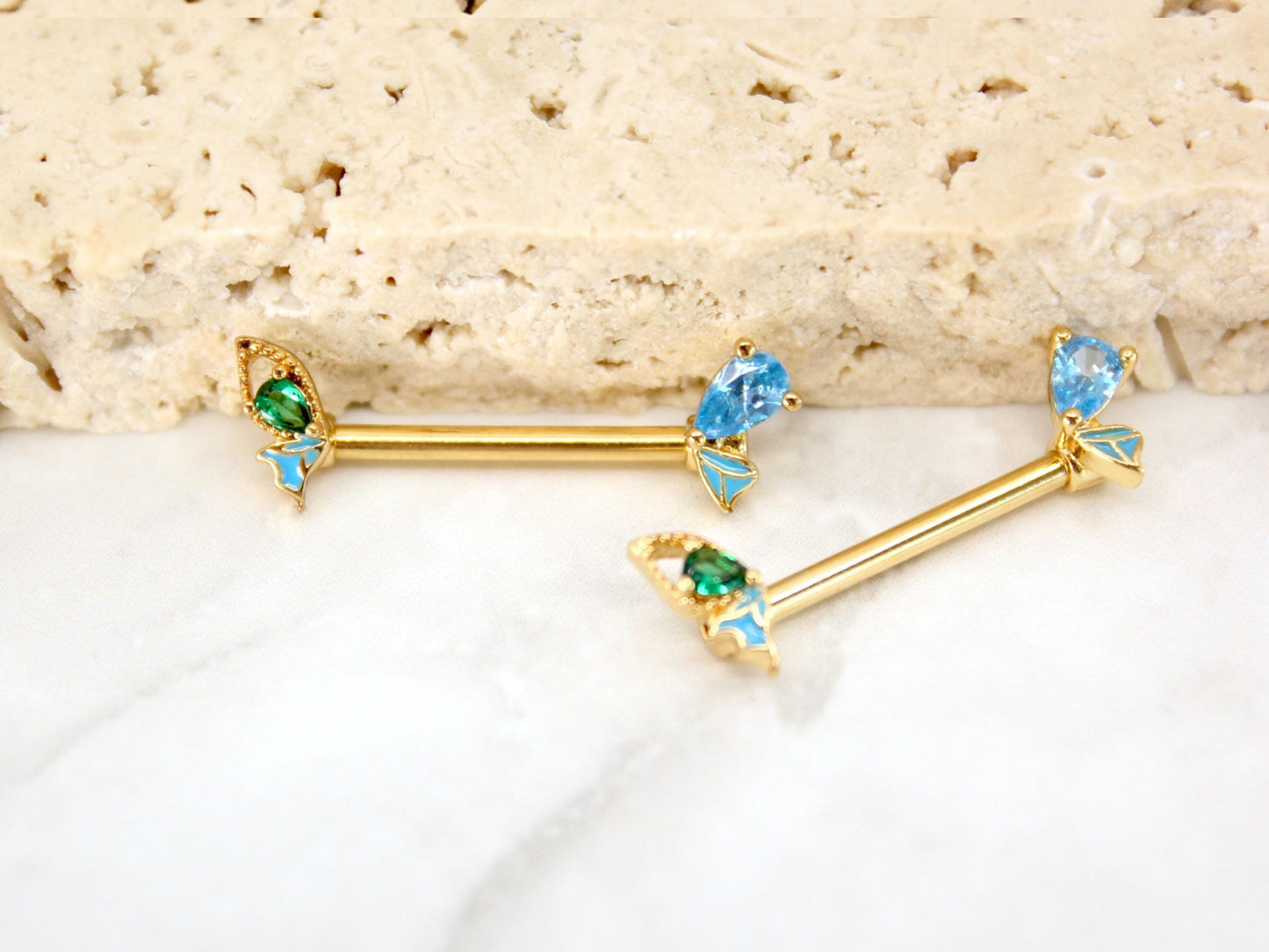 NEW • Dainty Butterfly Ends Nipple Ring,14G Dainty Butterfly Nipple Piercing Jewelry, Set of 2 Nipple Barbell Jewelry, Body Piercing Jewelry