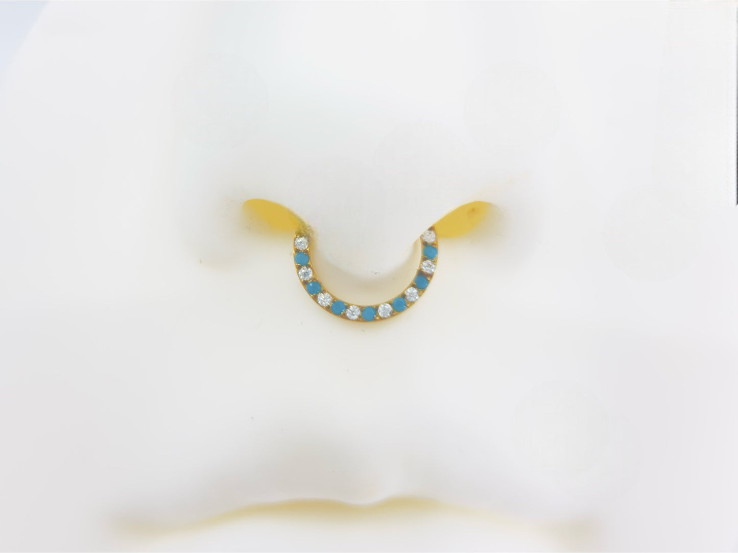 Implant Grade Titanium Gold Blue Gem Septum Clicker, Front Gem Nose Piercing Septum Hoop ring , Turquoise Gem Gold Nose Hoop Ring Jewelry