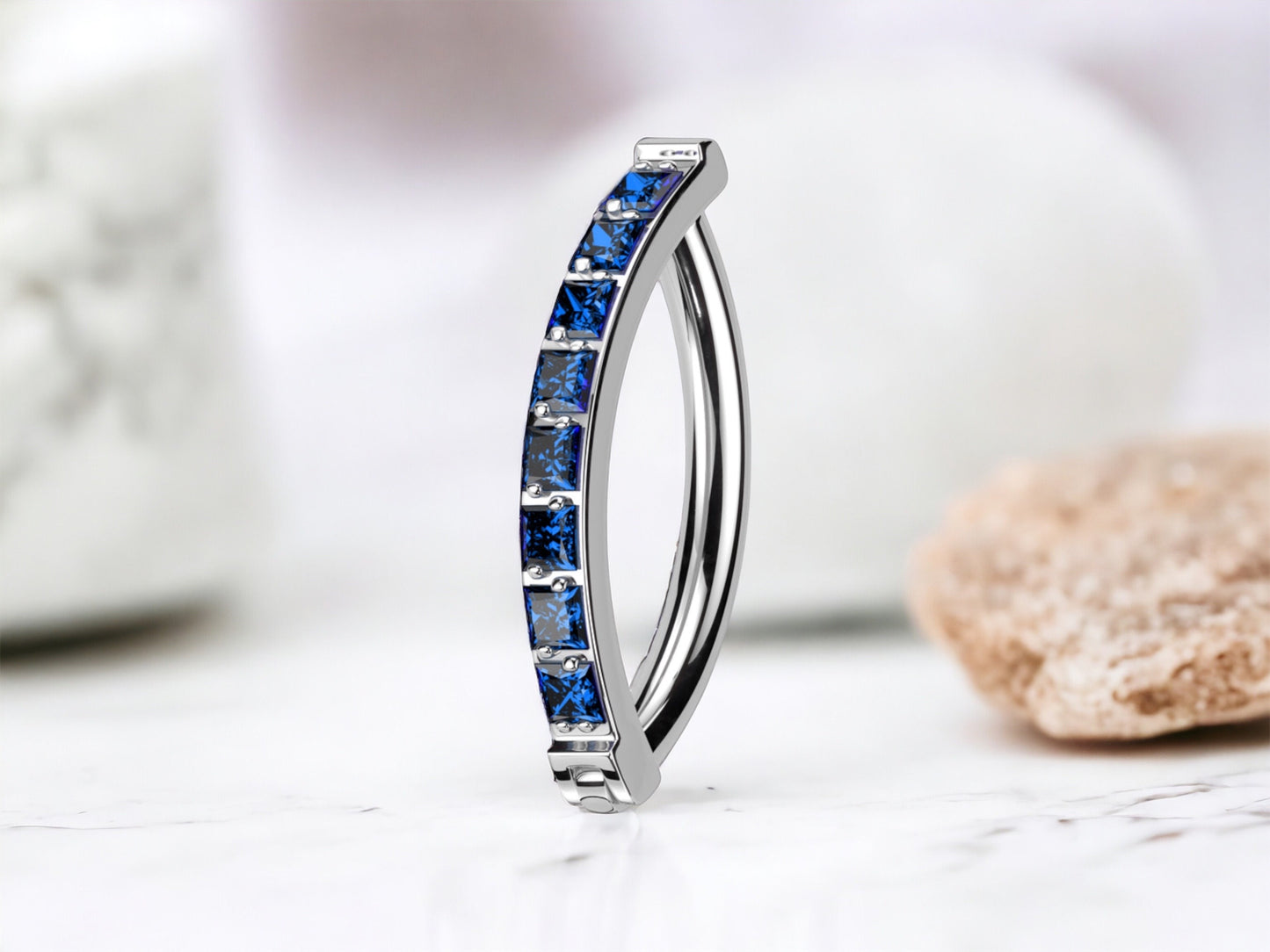 Minimalist Blue Gem Titanium Belly Clicker Ring