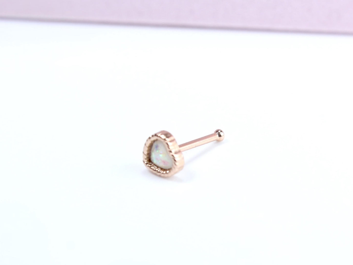 Rose Gold Heart Nose Stud, 20G Dainty White Opal Glitter Nose Bone Stud, Ball End Nose Piercing, Thin Nose Stud,  Nose Ring Jewelry