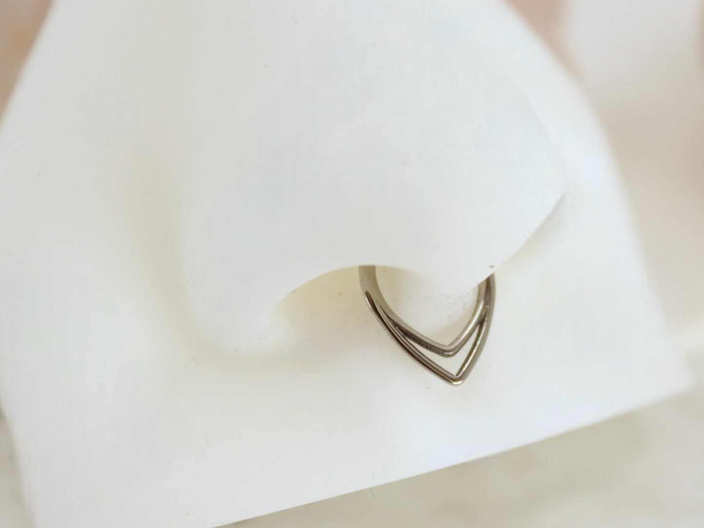 16g Chevron Septum Ring, Titanium Double Line V Shape Septum Clicker Hoop Ring, Silver Hinged Segment Septum, Nose Piercing Body Jewelry