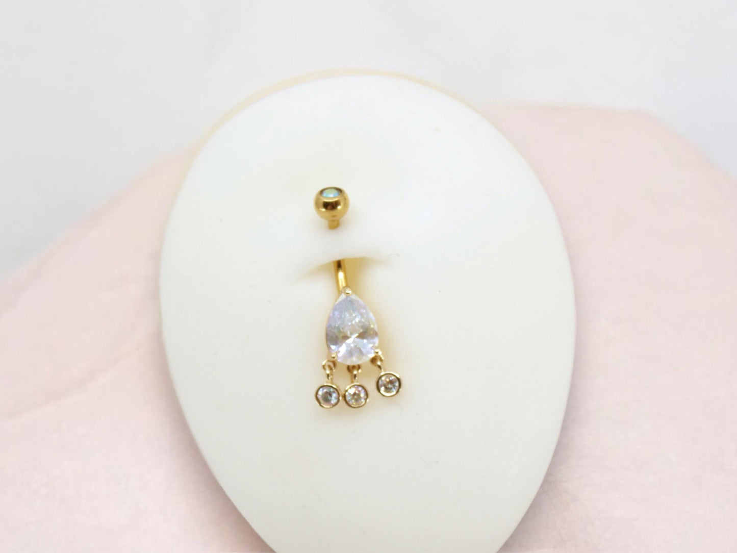 Dangling Belly Button Ring, Teardrop CZ Stone Belly Piercing Jewelry, 14g Body Jewelry, Navel Piercing Bar, Multicolor Belly Jewelry