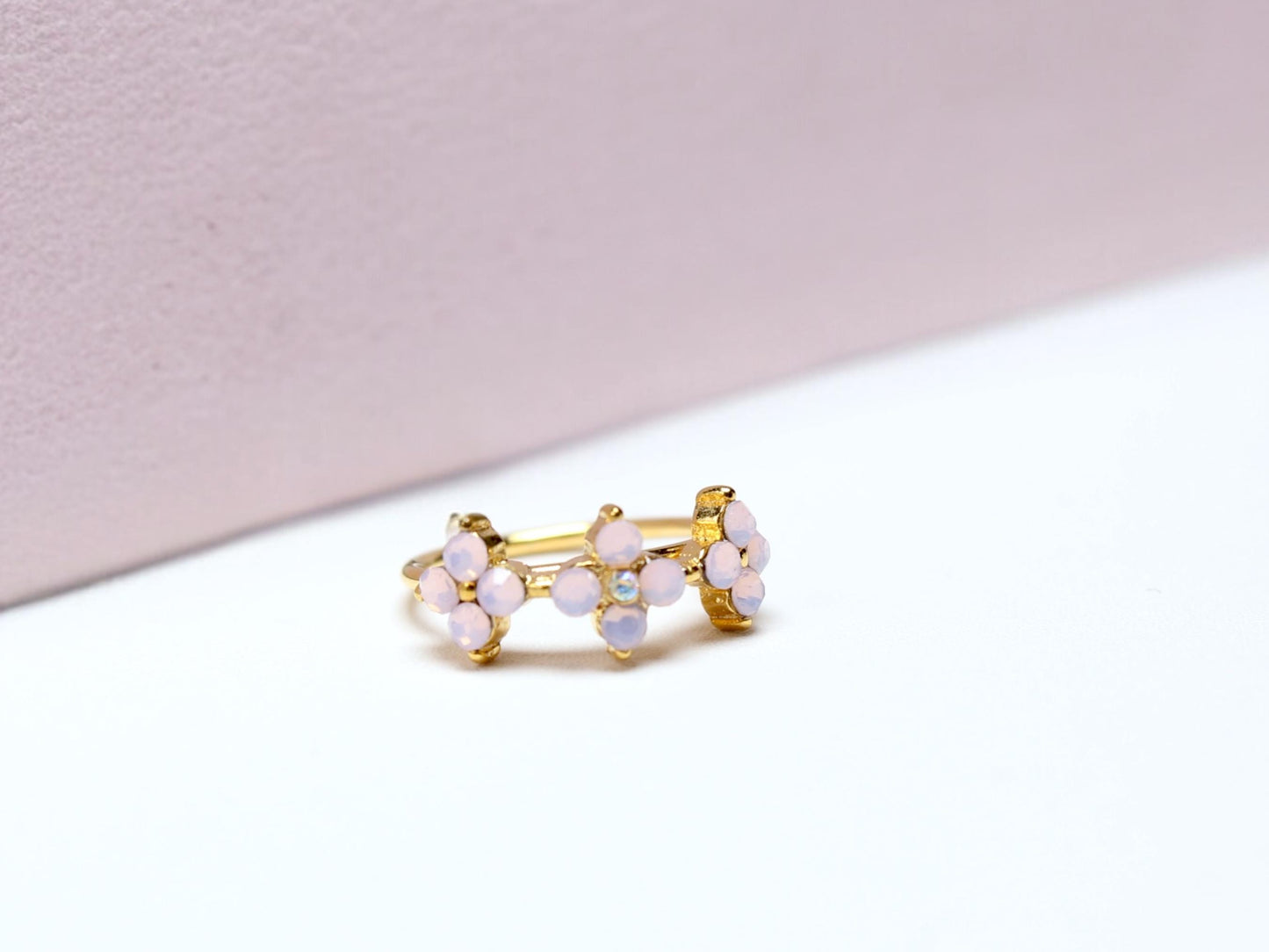 Pink Opal Floral Nose Ring, 20G Bendable Nose Hoop Ring, Gold Nose Piercing Jewelry, Dainty Nose Ring Jewelry, Body Jewelry, Opal Jewelry