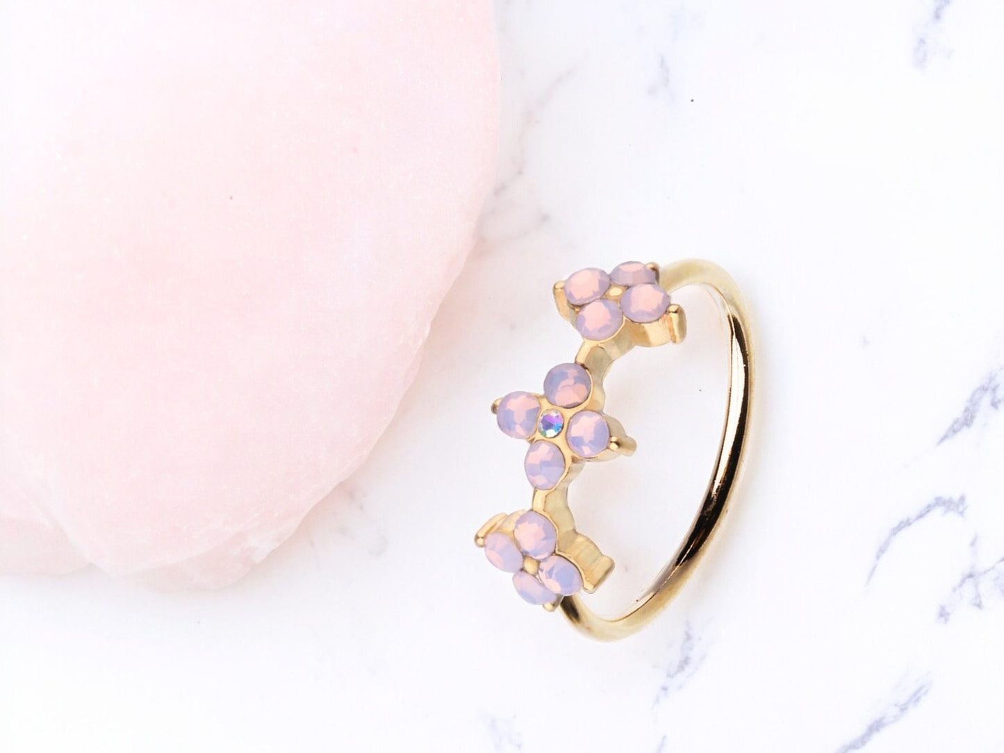 20g Pink Opal Flower Decor Bendable Nose Ring. Cute Gold Nose Ring Jewelry. Nose piercing. Nose jewelry.