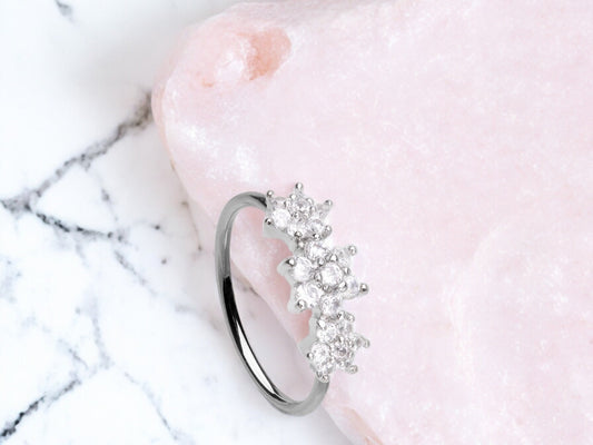 20g Silver Dainty Floral Nose Ring Hoop. CZ bendable nose ring. Nose Piercing Jewelry.