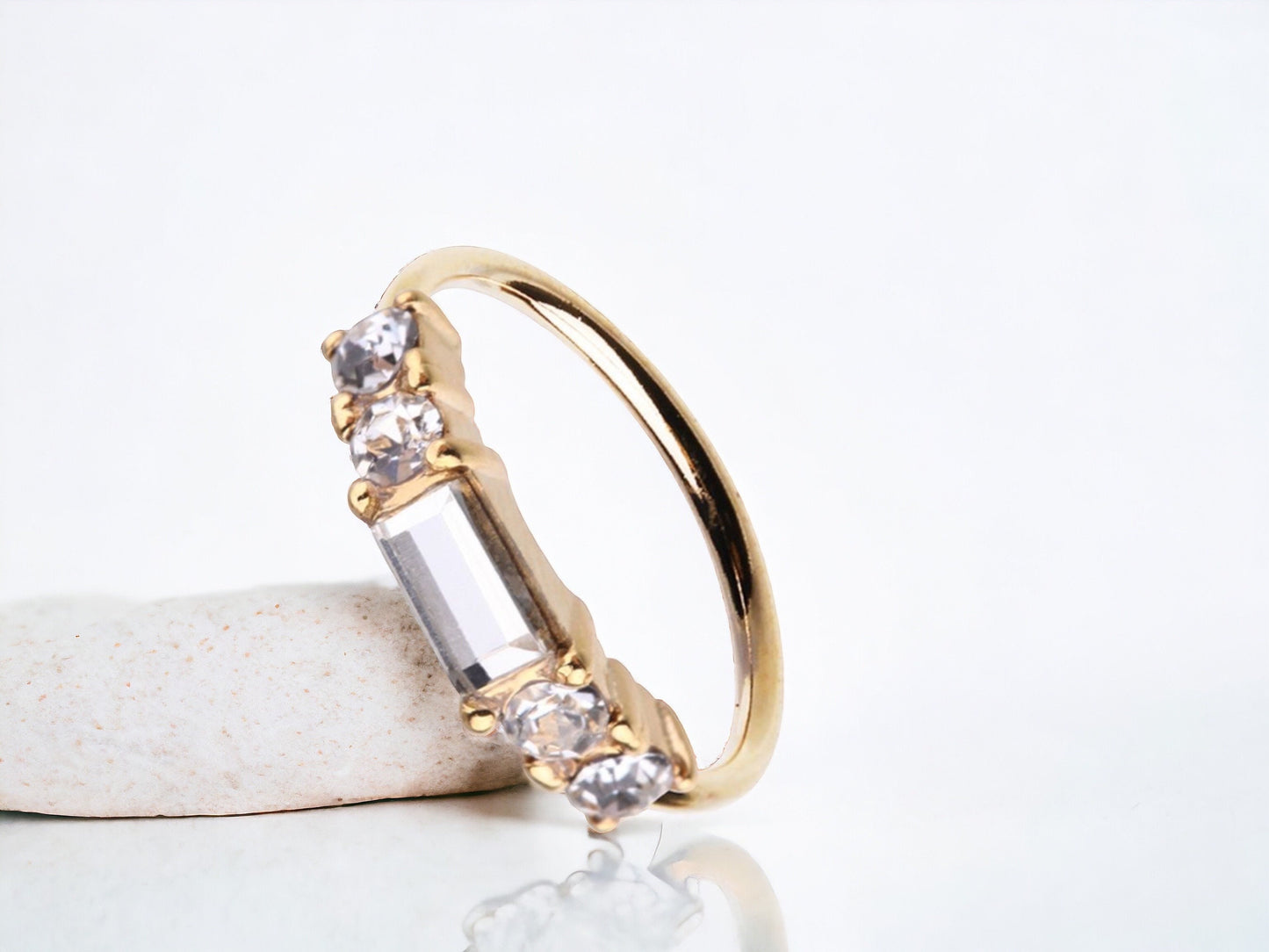 20g Gold Baguette Gem Simple Nose Ring. Cute sparkling bendable nose hoop. Nose piercing. Nose jewelry.
