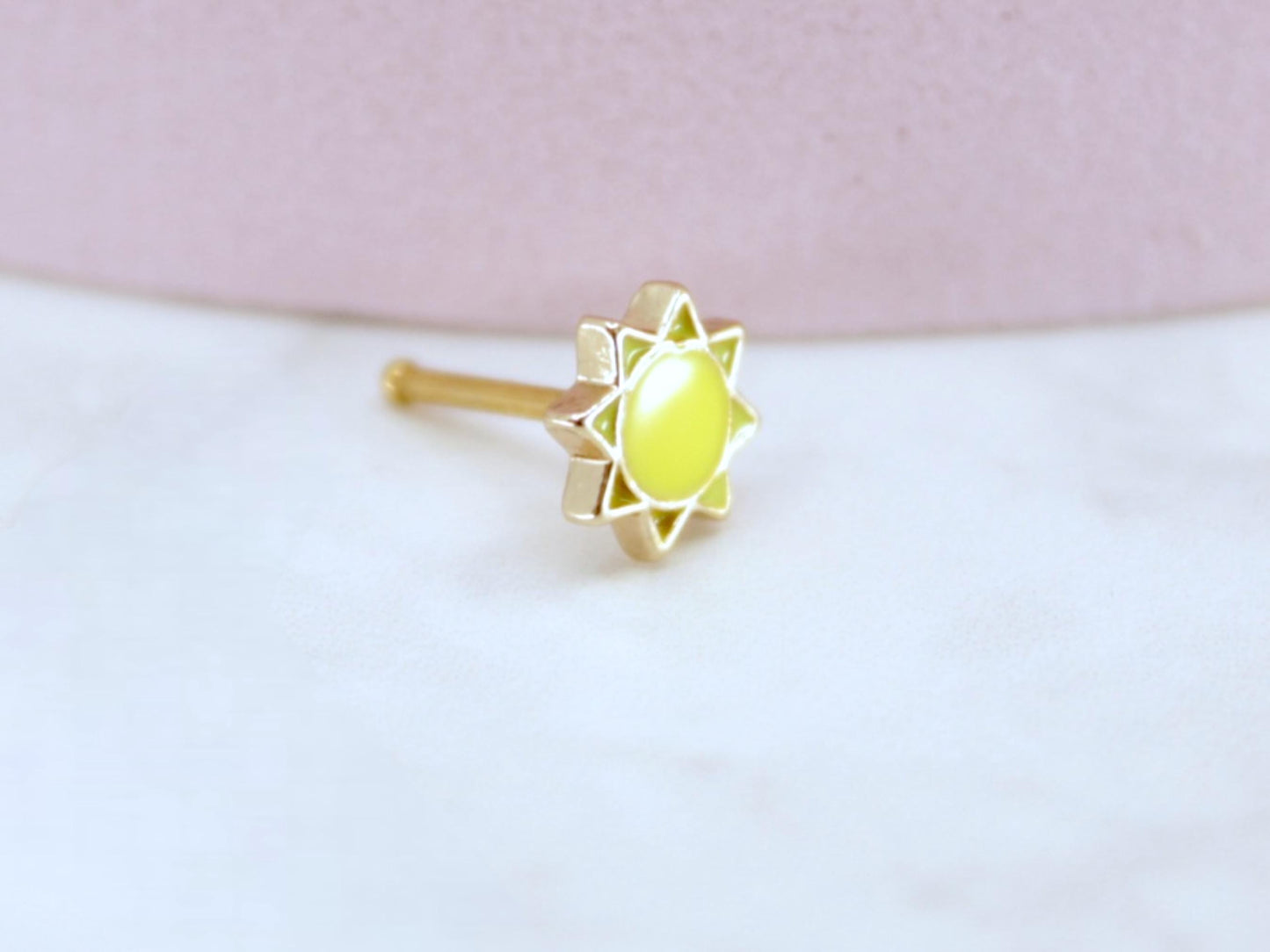 20g Nose Stud, Yellow Sun Top Nose Piercing Ball End Stud, 8mm Nose Bone Stud, Thin Nose Bone Stud, Gold Nose  Piercing Body Jewelry.