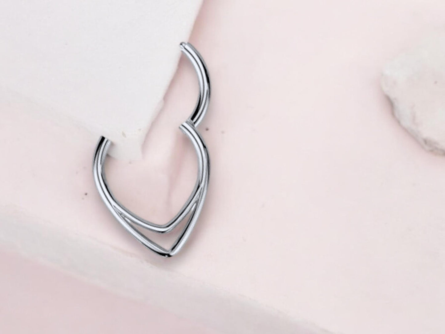 16g Chevron Septum Ring, Titanium Double Line V Shape Septum Clicker Hoop Ring, Silver Hinged Segment Septum, Nose Piercing Body Jewelry