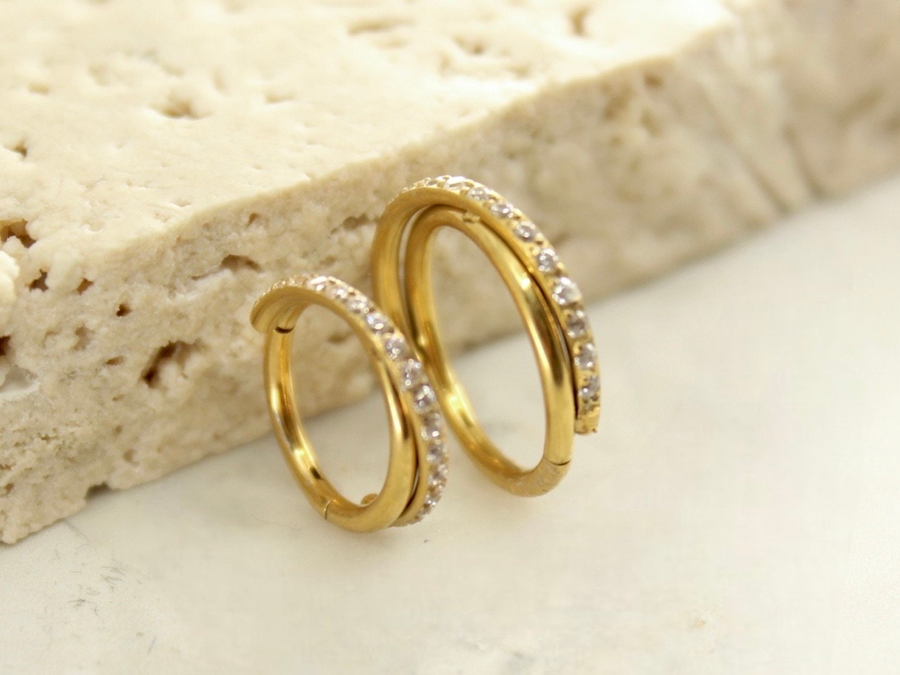 New • Gold Dainty CZ Paved Conch Ring Clicker, CZ Criscross Hoop Ring, Conch Clicker Hoop Ring, Septum Daith Cartilage Waterproof Earrings