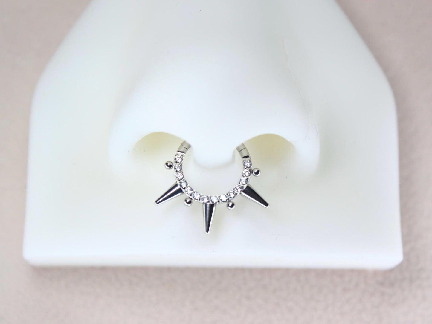 16G Dainty Spike Septum Ring, Gold/Silver CZ Spike Septum Clicker Ring, Nose Hoop Piercing, Gothic Body Jewelry