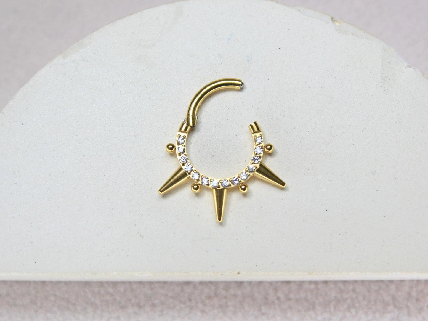 16G Dainty Spike Septum Ring, Gold/Silver CZ Spike Septum Clicker Ring, Nose Hoop Piercing, Gothic Body Jewelry