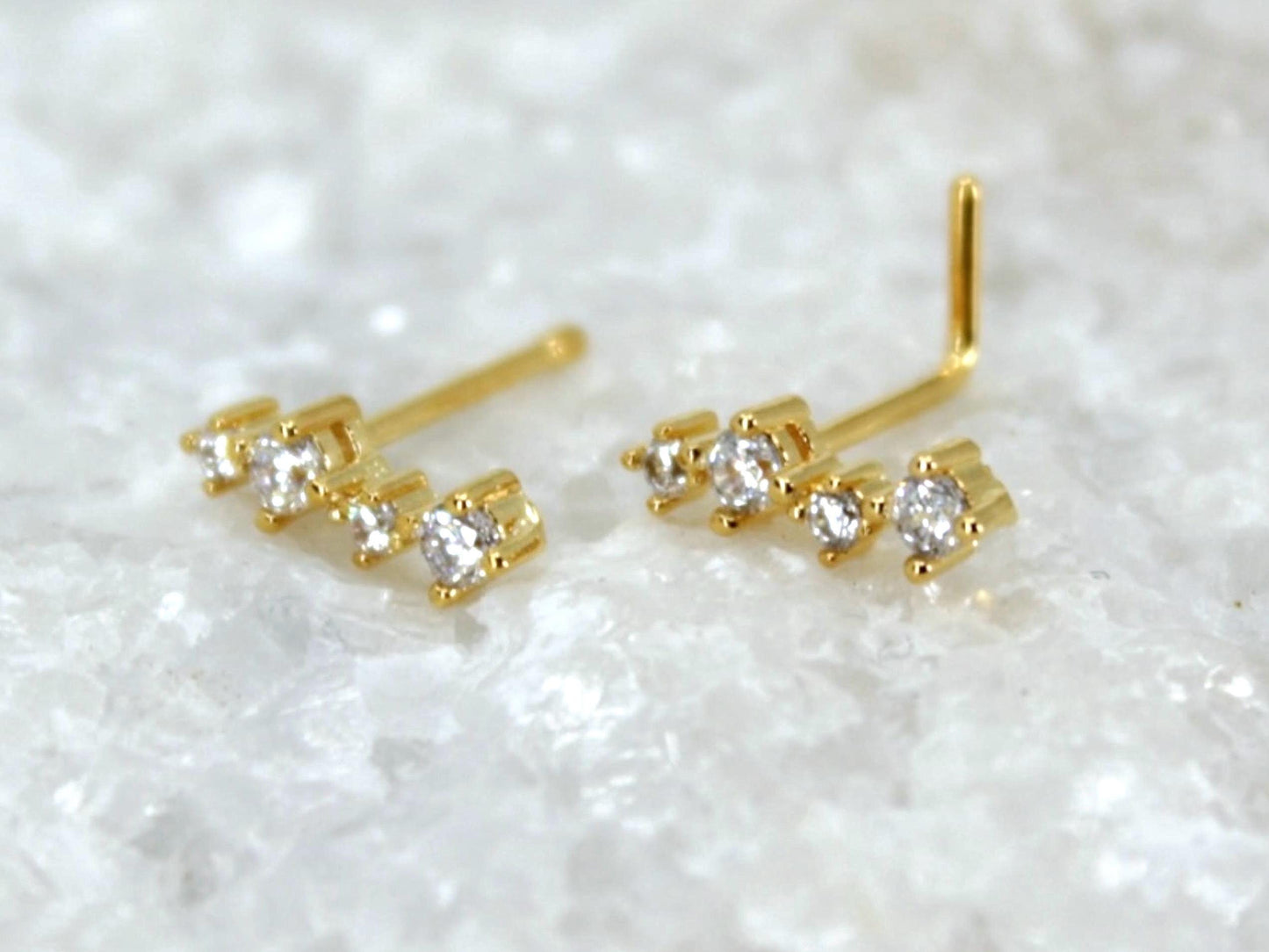 Gold Nose Stud, 20g Thin Zig Zag Gem Decor Nose Bone Stud L Shape Nose Piercing Stud, 20g Gold Nose Piercing Jewelry