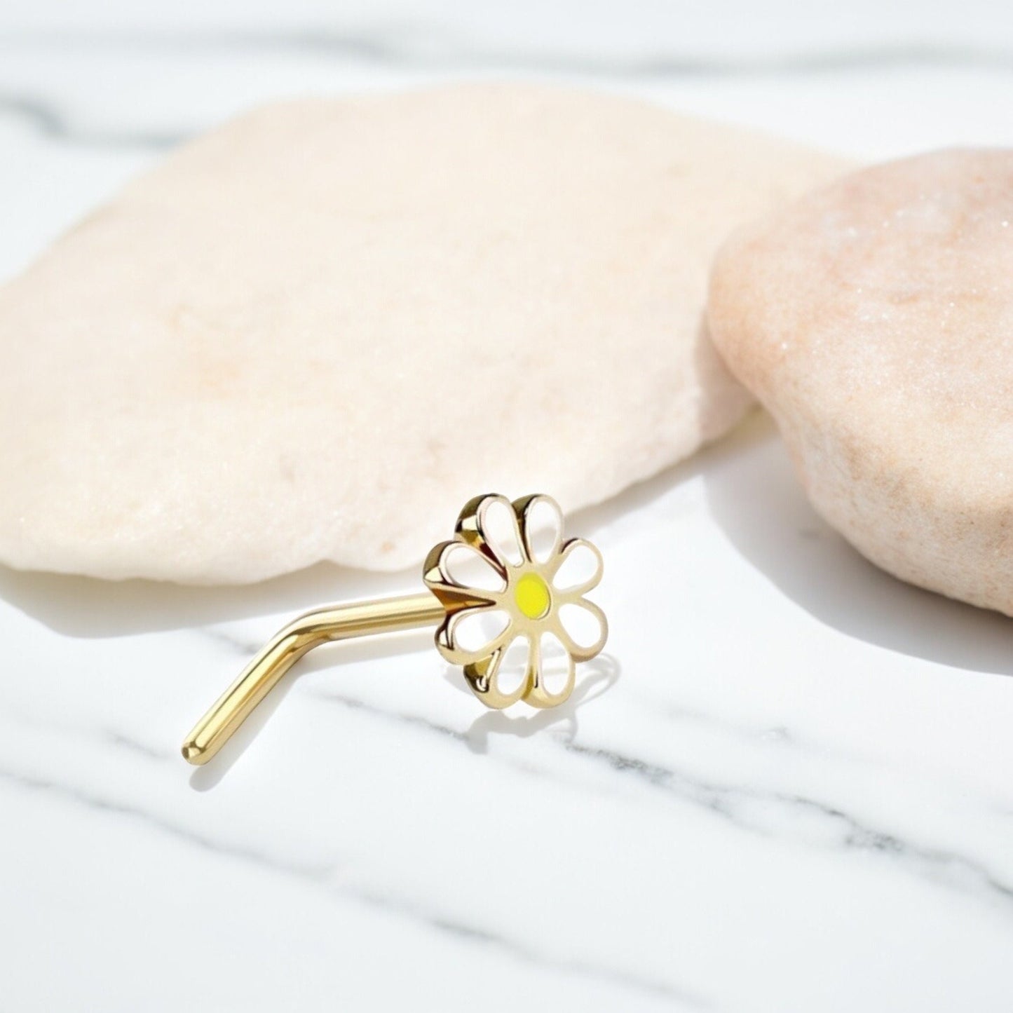 Daisy Nose Stud, Floral Decor Daisy Flower Nose Piercing Jewelry, L shape Nose Piercing Ring, 20g Thin Nose Stud Jewelry