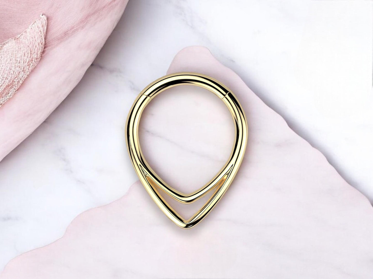 16g Gold Chevron Septum Ring, Titanium Double Line V Shape Septum Clicker Hoop Ring,Gold Hinged Segment Septum, Nose Piercing Body Jewelry