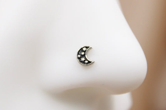 Midnight Moon Nose Stud, 20g Black Star Moon Decor Top Nose Piericng Jewelry, L-Shape Bend Nose Piercing Stud Ring