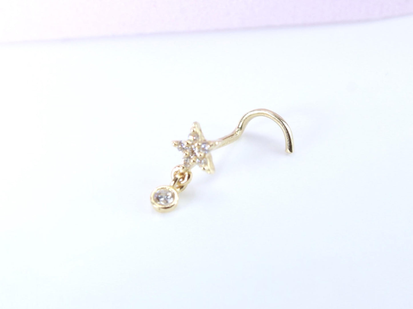 14K Gold Star Nose Stud, 20g Dainty Dangling Star L Shape Corkscrew Nose Stud, Gold Nose Jewelry, L Bend Screw Nose Piercing Ring Jewelry