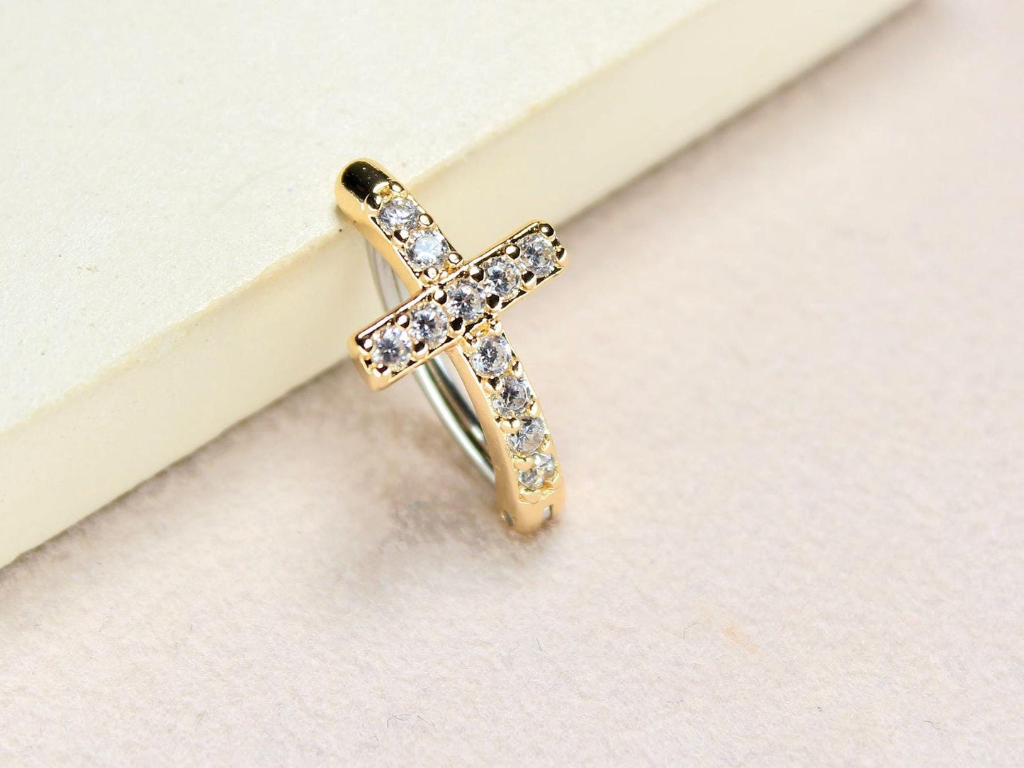 CZ Gold Cross Belly Clicker Ring,