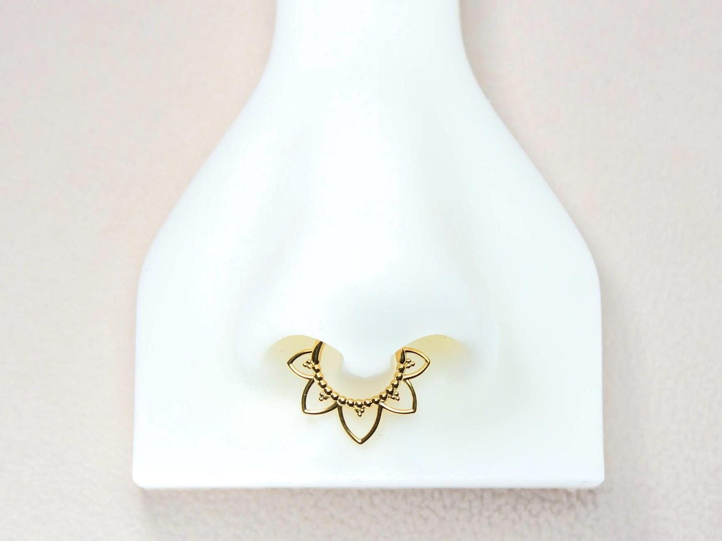 16g Titanium Lotus Septum Clicker Ring, 8mm 10mm Beaded Decor Floral Septum Nose Piercing, Gold Septum Hoop Ring Body Jewelry