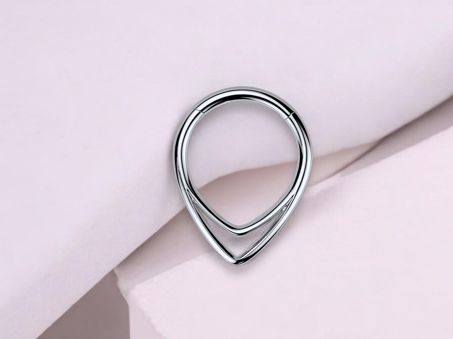 16g Chevron Septum Ring, Titanium Double Line V Shape Septum Clicker Hoop Ring, Silver Hinged Segment Septum, Nose Piercing Body Jewelry