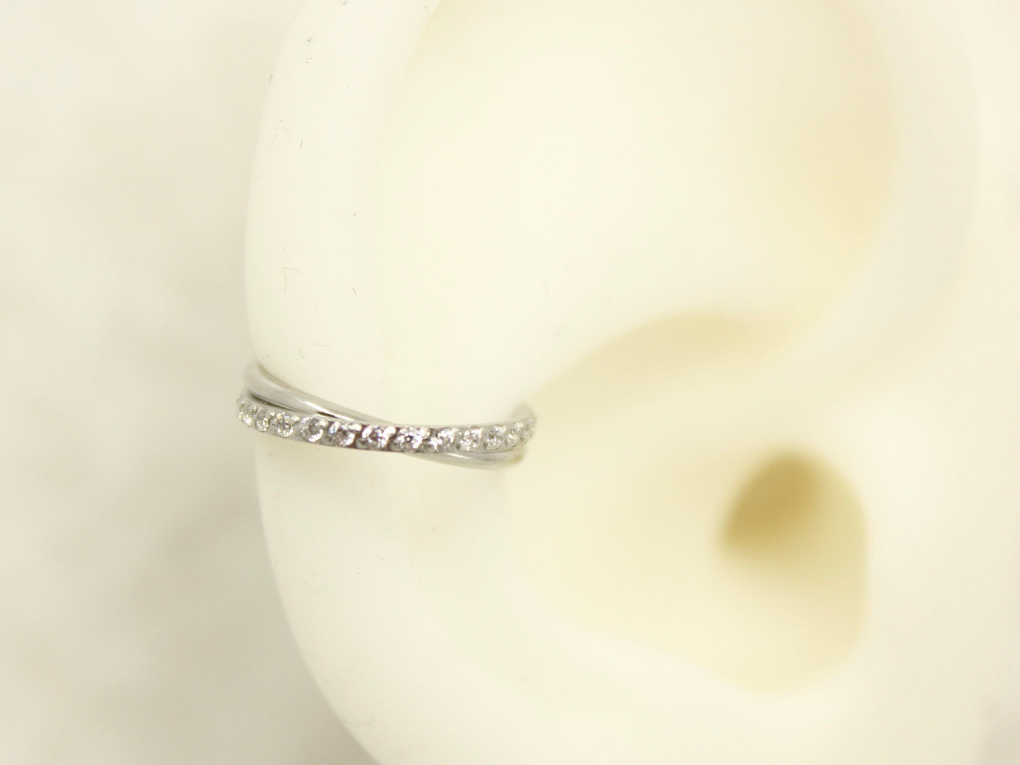 New • Silver Dainty CZ Paved Conch Ring Clicker, CZ Criscross Hoop Ring, Conch Clicker Hoop Ring, Septum Daith Cartilage Waterproof Earrings