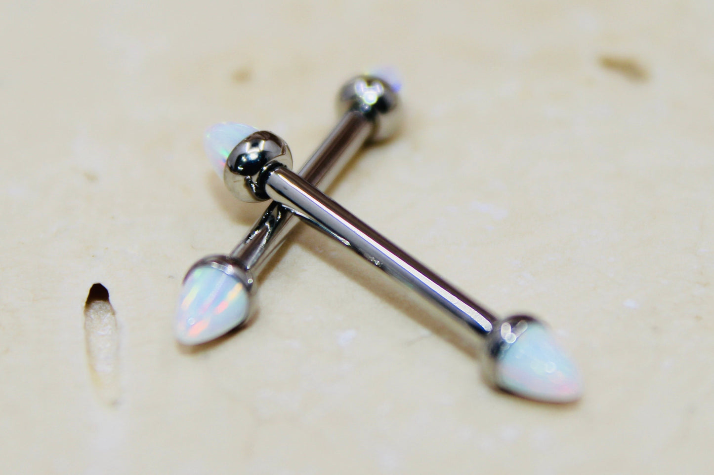 Internally Threaded Opal Nipple Barbell, White Opal Cone Smooth Comfortable Fit Nipple Piercing Ring Jewelry
