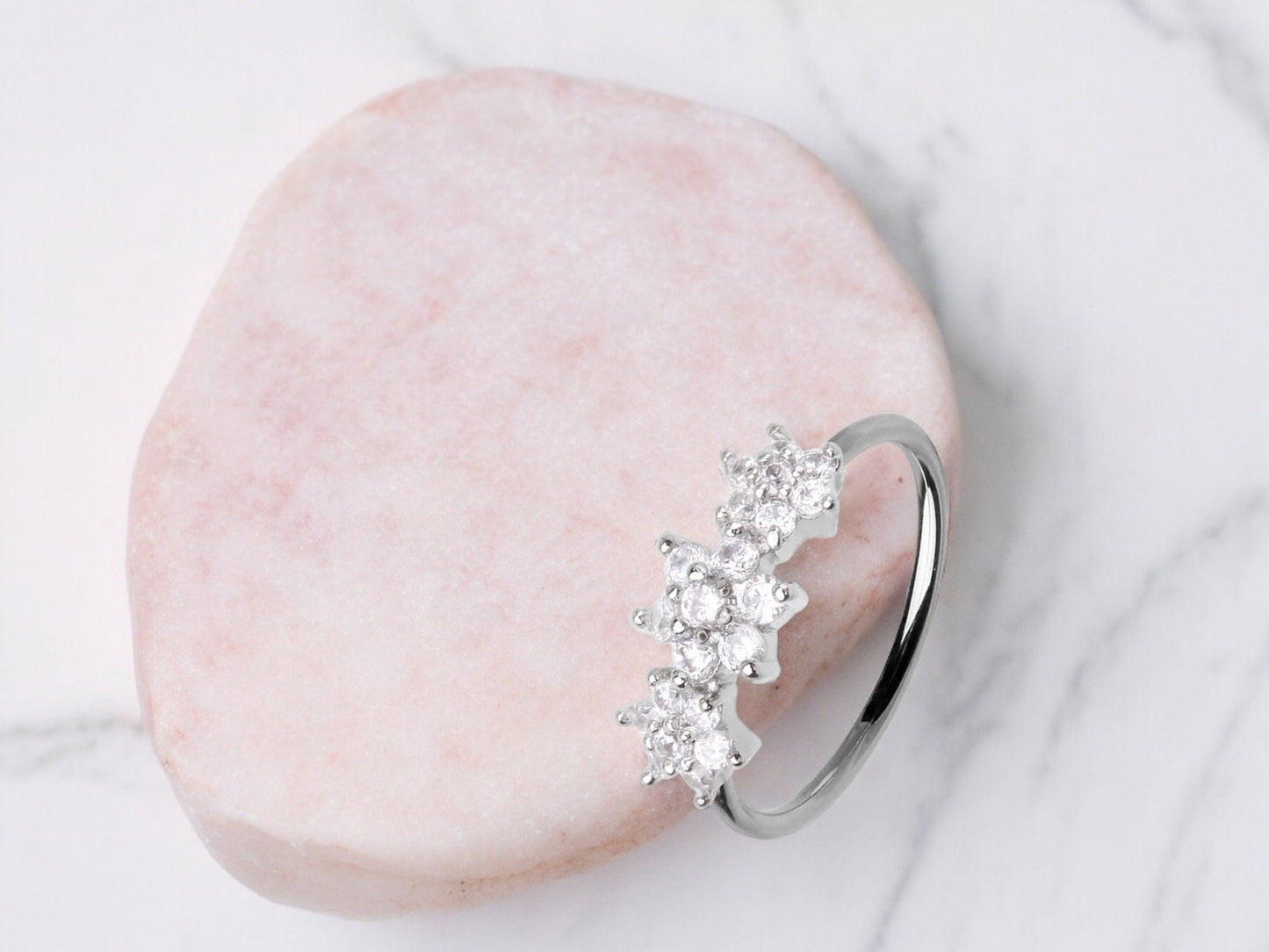20g Silver Dainty Floral Nose Ring Hoop. CZ bendable nose ring. Nose Piercing Jewelry.