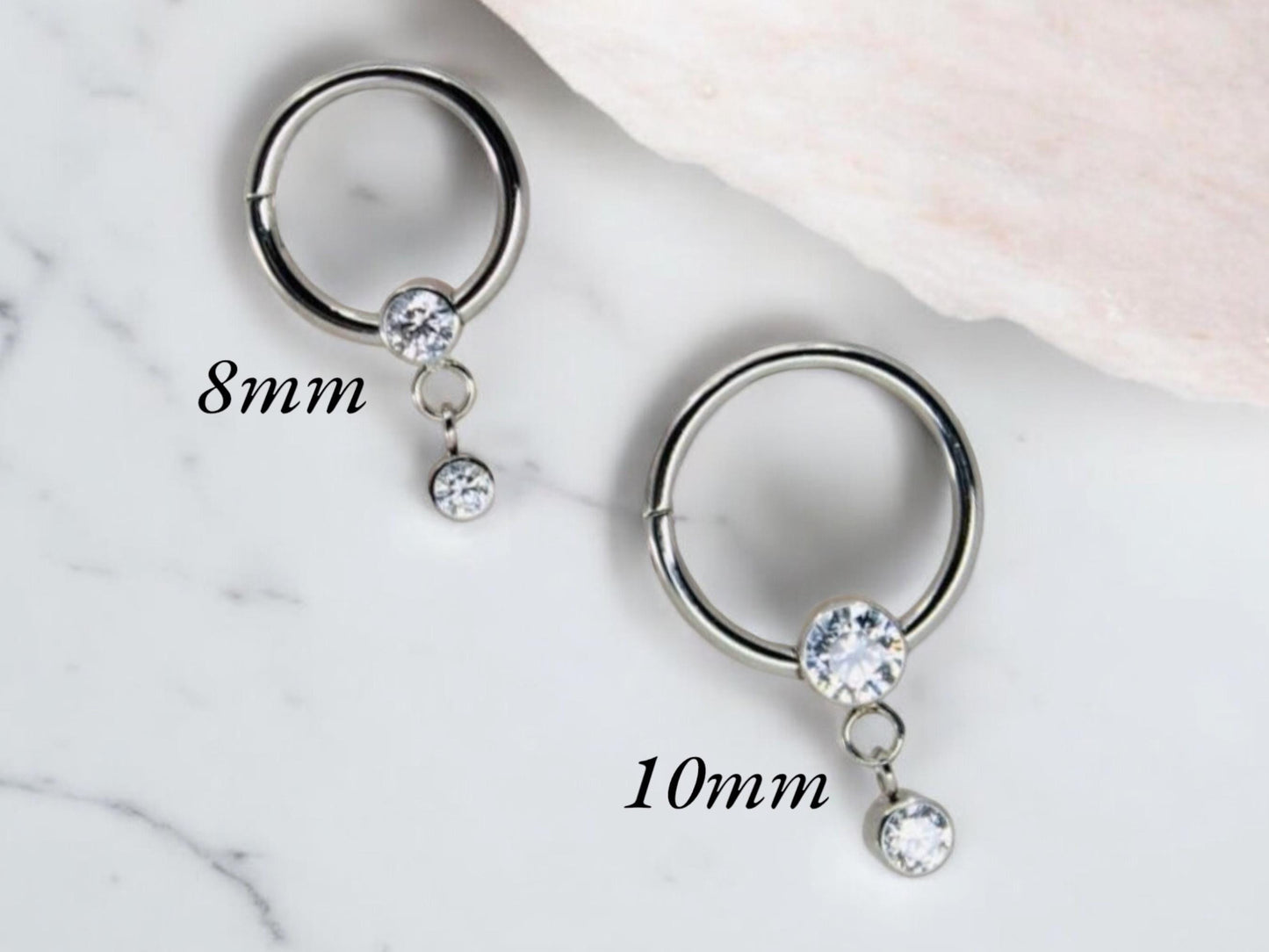 16g Implant Grade Titanium Septum Piercing Clicker Hoop Ring, Dangle Sparkle Gem Decor Septum Ring Hoop, Titanium Septum Jewelry, Nose Jewel