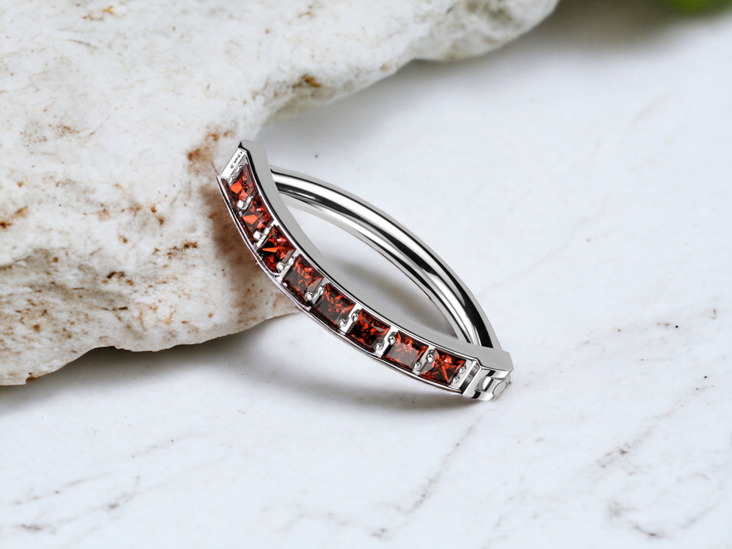 Ruby Red Titanium Curved Belly Clicker Ring