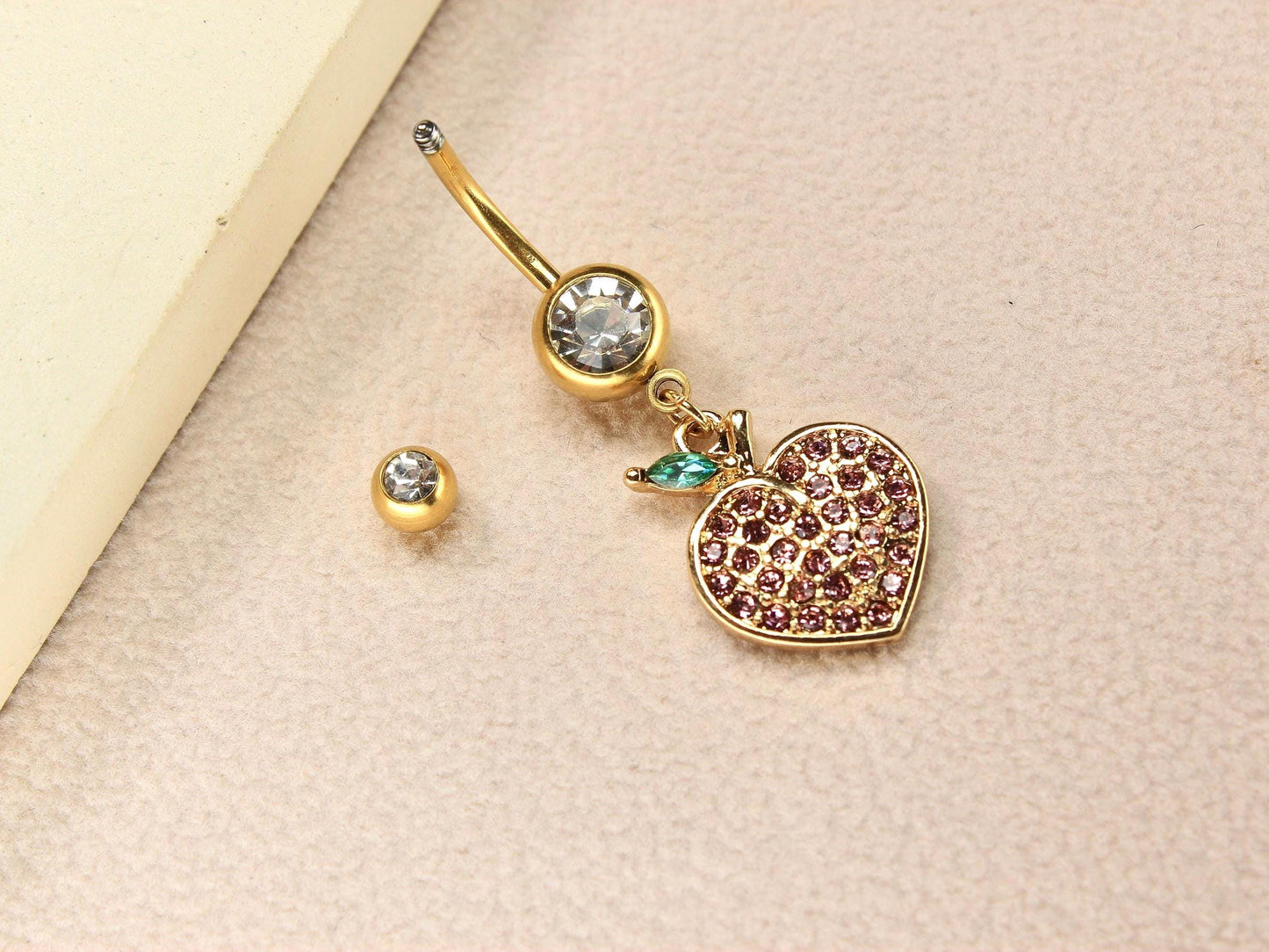 20G Peach CZ Heart Dangling Belly Button Ring – Navel Jewelry