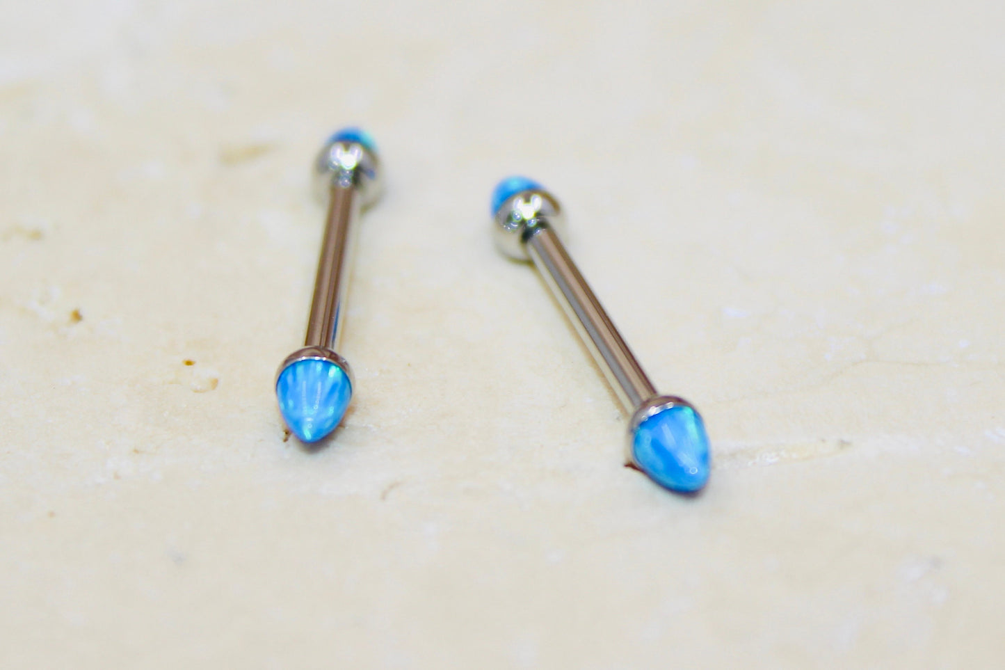 Internally Threaded Opal Nipple Barbell, Blue Opal Smooth Comfortable Fit Nipple Piercing Ring Jewelry, 14g Nipple Barbell Body Jewelry
