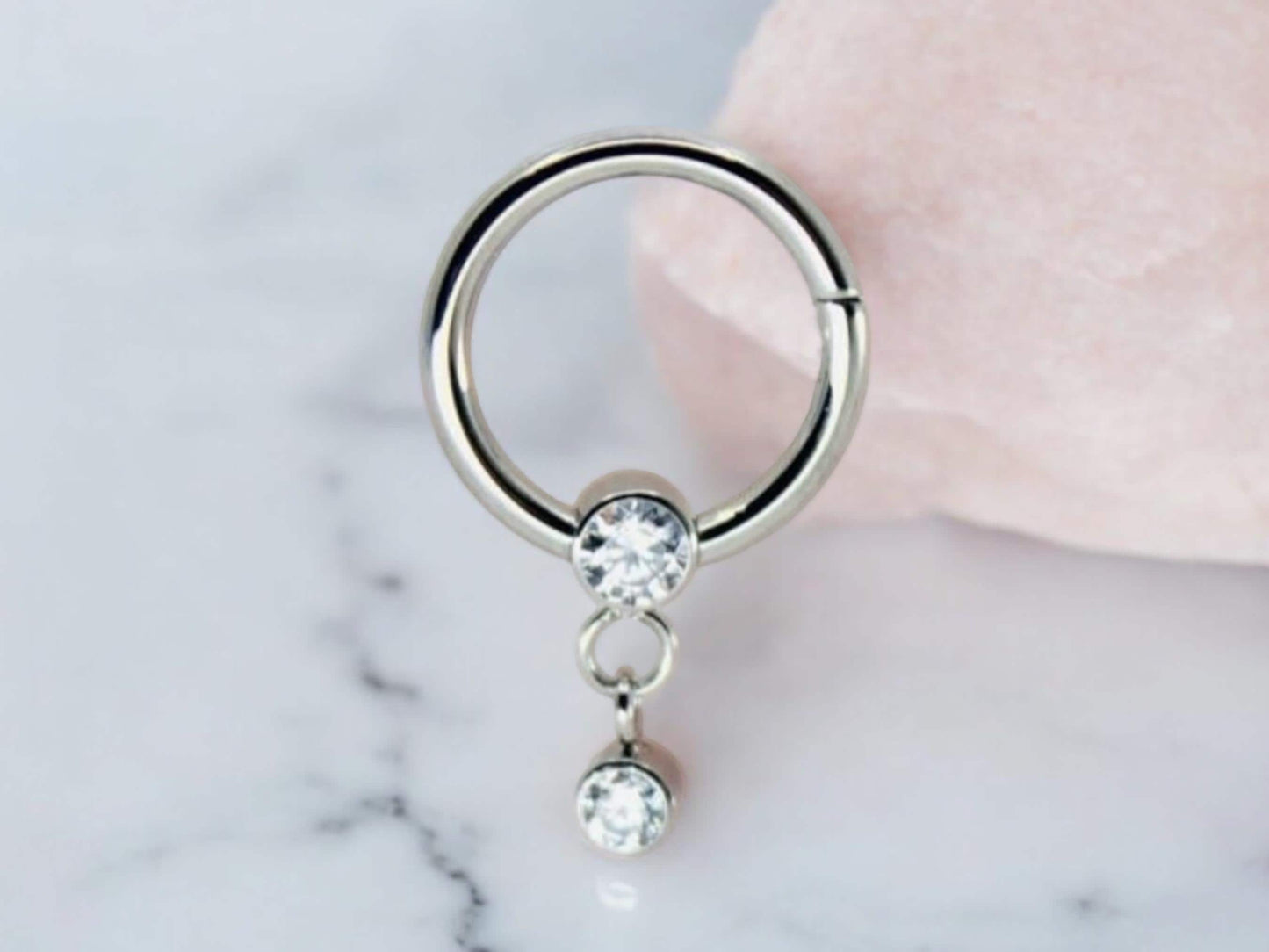 16g Implant Grade Titanium Septum Piercing Clicker Hoop Ring, Dangle Sparkle Gem Decor Septum Ring Hoop, Titanium Septum Jewelry, Nose Jewel