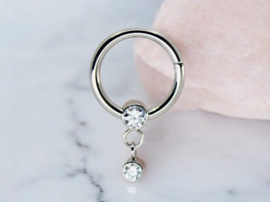 16g Implant Grade Titanium Septum Piercing Clicker Hoop Ring, Dangle Sparkle Gem Decor Septum Ring Hoop, Titanium Septum Jewelry, Nose Jewel