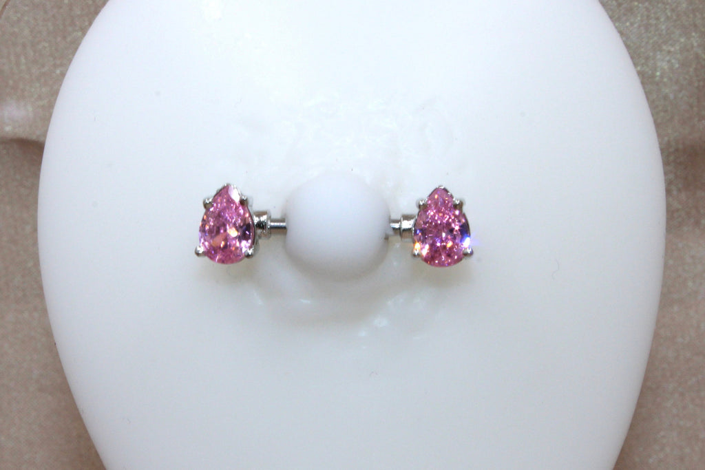 Pink Teardrop Nipple Ring, 14g Pink Pear Shape Nipple Piercing Jewelry, Body Piercing Jewelry, Nipple Barbell Piercing