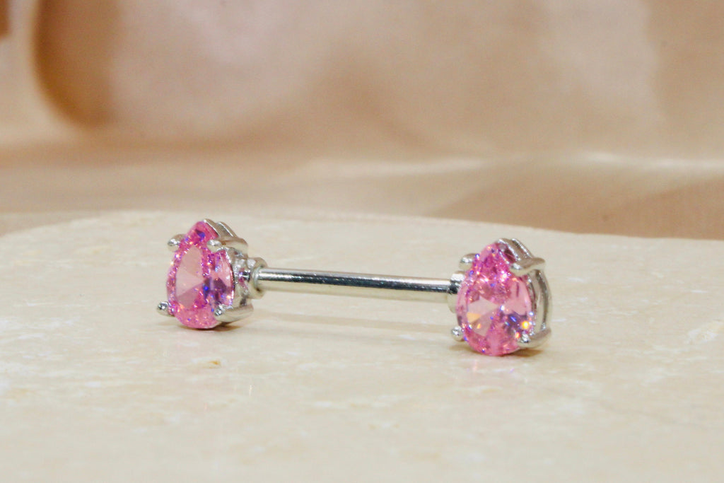 Pink Teardrop Nipple Ring, 14g Pink Pear Shape Nipple Piercing Jewelry, Body Piercing Jewelry, Nipple Barbell Piercing
